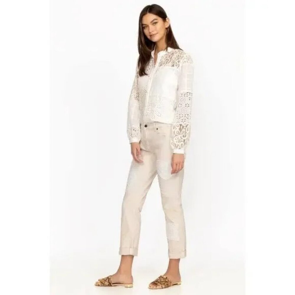 Johnny Was Dolly Boyfriend Jeans with lace patches